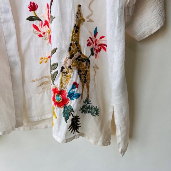 Johnny Was Safari Embroidered Button-Up Blouse, white, size XS - Picture 6 of 10